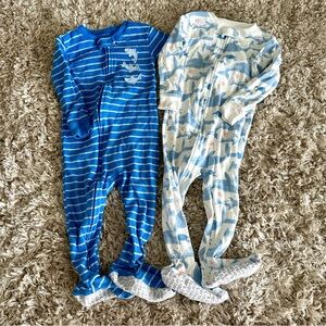 Carter's Blue Striped & White Patterned Sharks & Whales Footie PJs EUC Sz 18 mo
